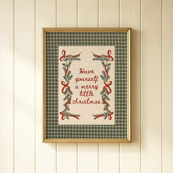 ValCoPo Have Yourself A Merry Little Christmas Print: Gingham Plaid Holiday Quote Decor | Country Cottage Winter Wall Art | Digital Download