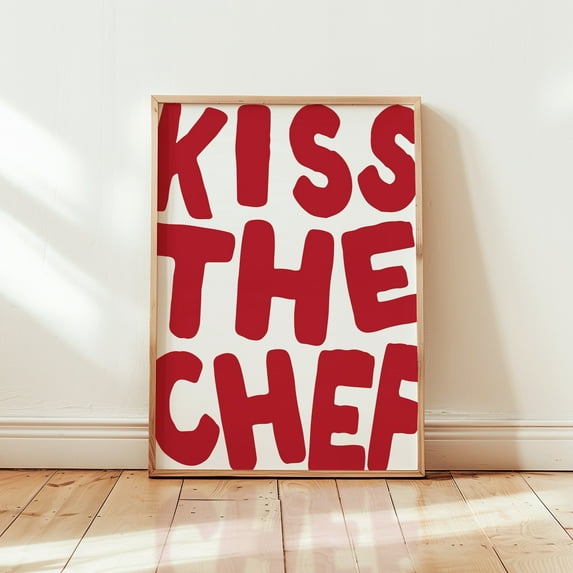 ValCoPo Kiss the chef Art Print | Retro Red Typography Kitchen Print Kitchen Decor Kitchen Wall Art Kitchen Poster Yes Chef Restaurant Art, Cafe art