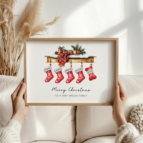 ValCoPo Personalised Christmas Stocking Print, Christmas Wall Print, Family Gift, Family Print, christmas decor,