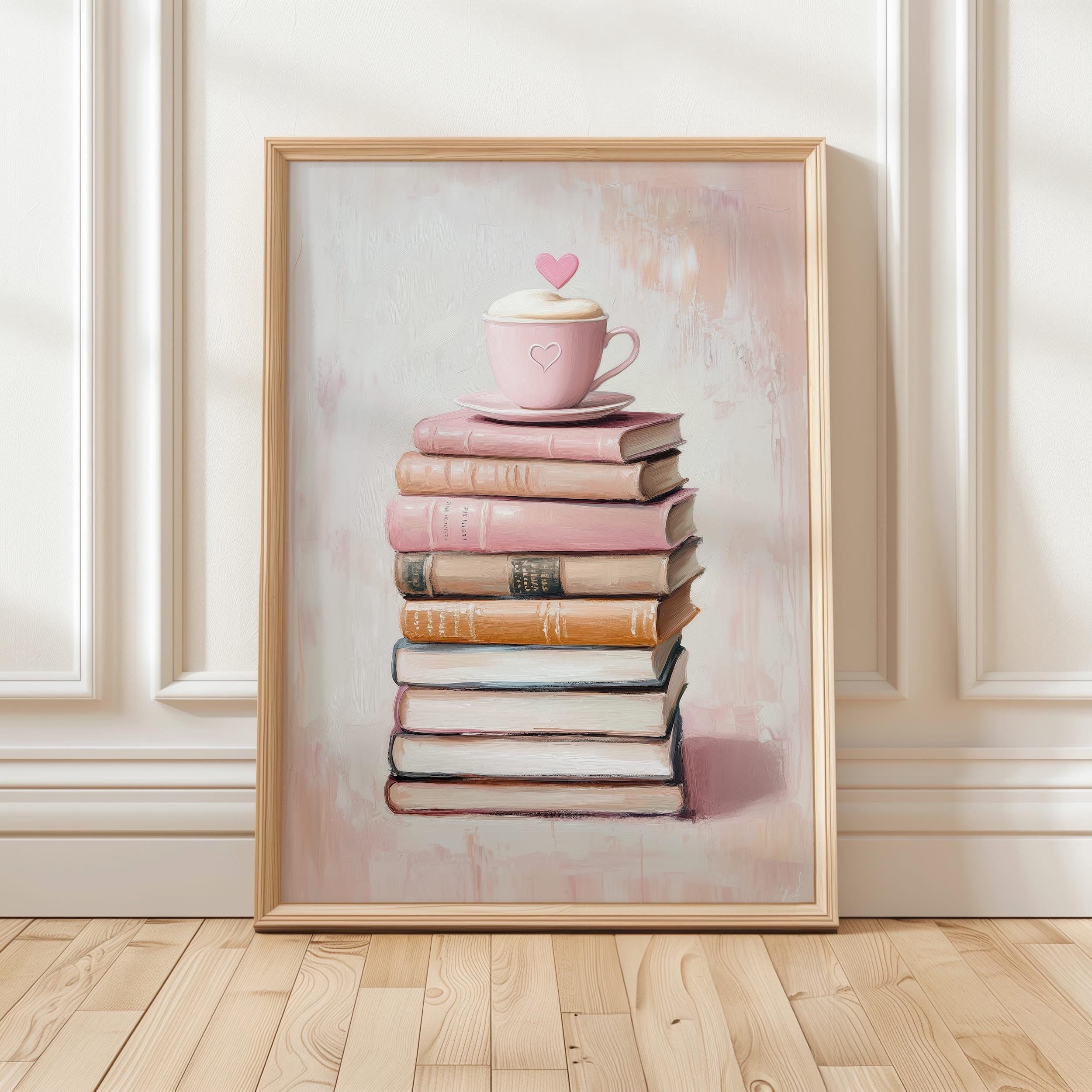 ValCoPo Pink Book Lover Art Print | Cozy Coffee and Books Wall Decor ...