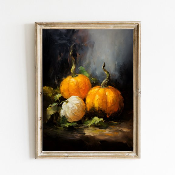 ValCoPo Pumpkin Wall Art | Pumpkin Painting | Thanksgiving Poster | Moody Fall Wall Art | Still Life Poster | Autumn Home Decor