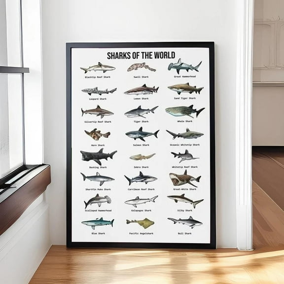 ValCoPo Sharks Of The World Retro Poster/, Sharks Vintage Poster, Shark Lover Gift, Ocean Poster, Animal Poster