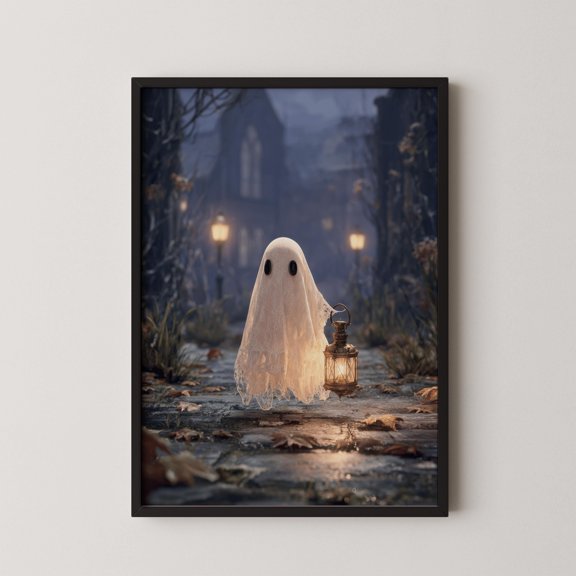 ValCoPo Victorian Ghost with Lantern Painting: Dark Academia Halloween Art