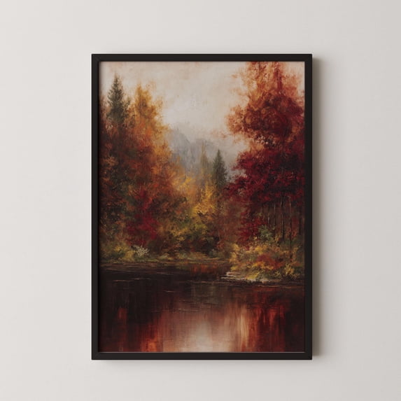 ValCoPo Vintage Autumn Lake Art Poster: Moody Forest Landscape