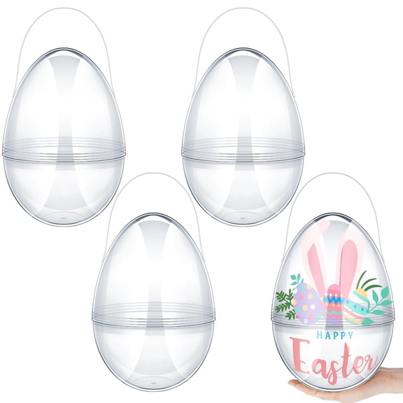 ValHome Giant Clear Easter Eggs with Handles - 10" Large Fillable Plastic Bunny Egg Baskets for Candy, Gifts, Egg Hunt, Party Decor - Reusable Easter Containers for Kids