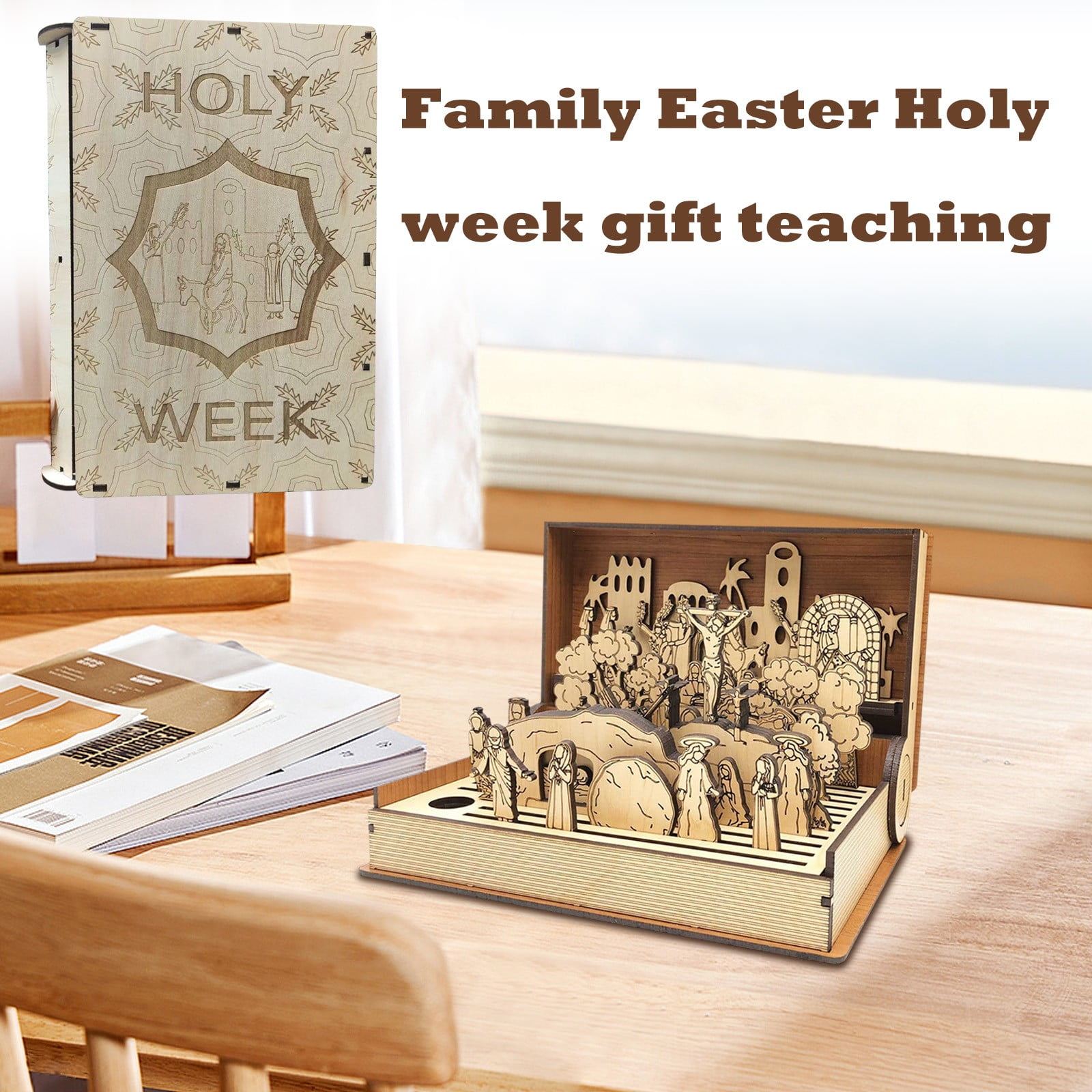 ValHome Christian Wooden Pop-Up Diorama Tabletop Decor - 8.3