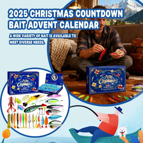 ValHome Fishing Tackle Advent Calendar 2025 - 24 Days Christmas Countdown Box with Mixed Lures & Metal Spinners - Fun Holiday Christmas Gift Idea for Fishermen, Dad, and Outdoor Lovers