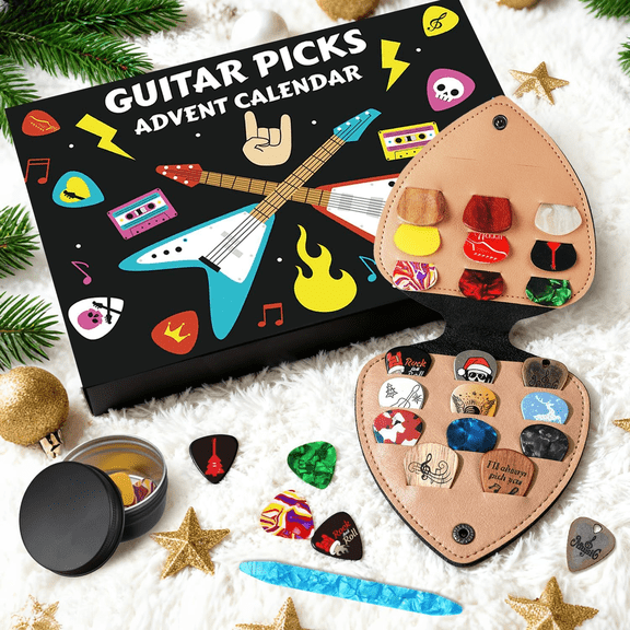 ValHome Guitar Picks Advent Calendar 2025 - 24-Day Rock & Roll Christmas Countdown Gift for Guitarists, Bass & Ukulele Players,Includes Assorted Picks Case & Accessories Holiday Gift for Music Lovers