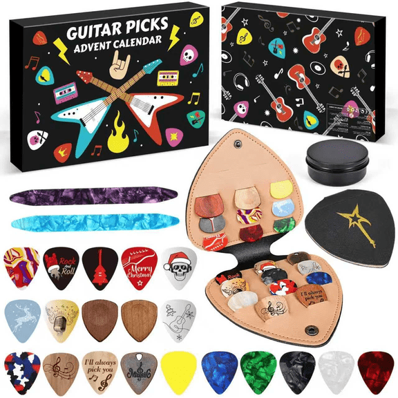 ValHome Guitar Picks Advent Calendar 2025 - 24-Day Rock & Roll Christmas Countdown Gift for Musicians, Guitar Lovers & Teens, Includes Assorted Picks, Case & Accessories, Holiday Gift Box