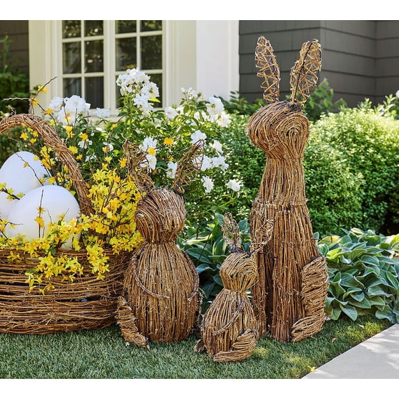 ValHome Lit Rattan Easter Collection Lighted Bunny Decor - 15.7" Woven Wicker Easter Bunny with Warm LED Lights - Handmade Lit Bunny Easter Decorations for Home, Spring Tabletop, Shelf, Mantel