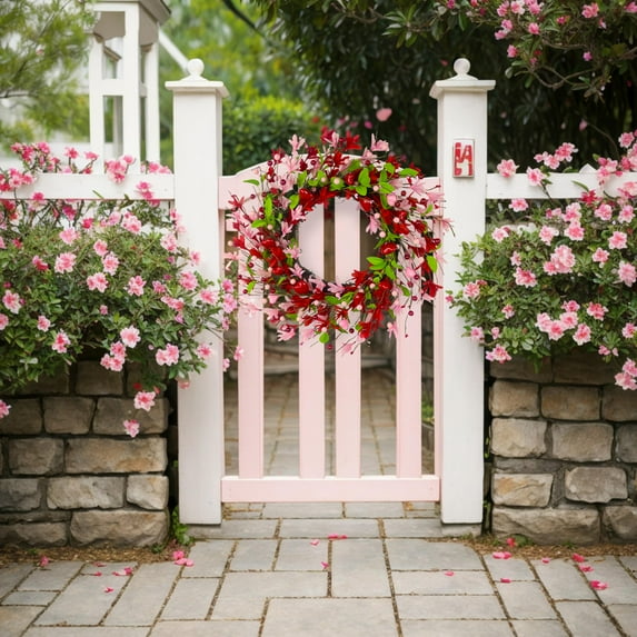 ValHome Red & Pink Valentine's Day Floral Wreath - 20" Romantic Artificial Flower Valentine Wreath - Spring Wreath Home Decor for Front Door, Anniversary, Wedding & Love-Themed Decoration