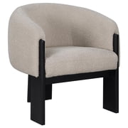Vala Accent Chair- Modern Plush Beige Boucle Barrel Back- Black Wood