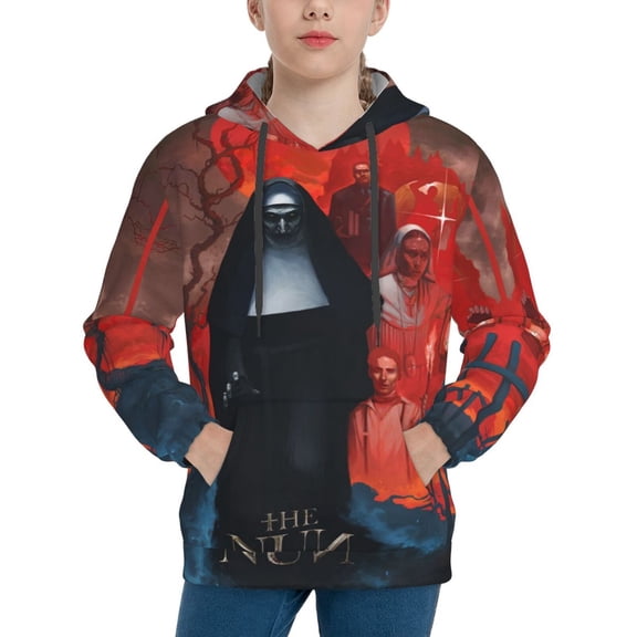 Valak Hoodie Lightweight Pullover Halloween Graphic Hooded Sweatshirt for Teens with Pocket Small