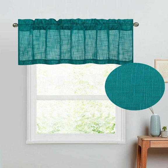 Valance 18 inches Long Faux Linen Textured Window Treatment Curtain for Half Windows 1 Panel, Teal, 18 Inches Long