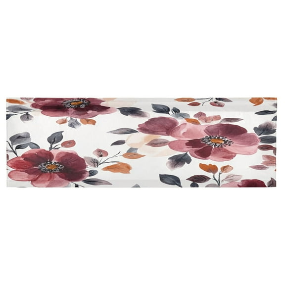 Valance 54x18In Kitchen Curtain Living Room Curtain Bedroom Curtain Balcony Door Curtain Utility Room Curtain Cartoon Maroon Flowers Seamless
