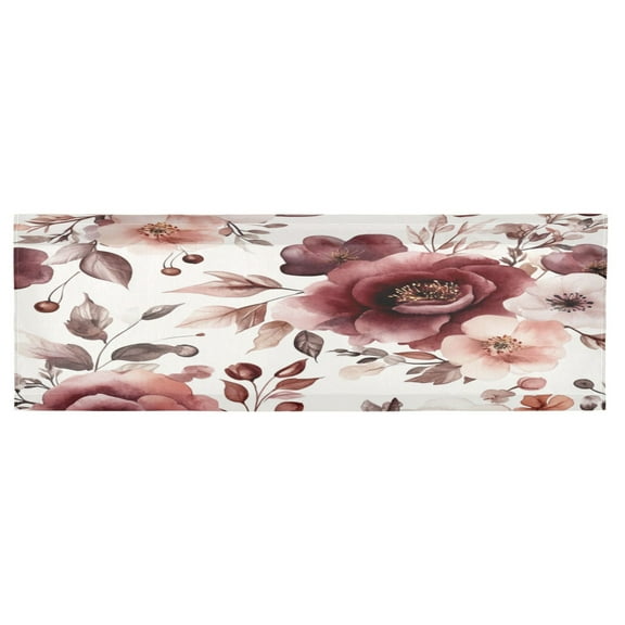 Valance 54x18In Kitchen Curtain Living Room Curtain Bedroom Curtain Balcony Door Curtain Utility Room Curtain Cartoon Maroon Flowers