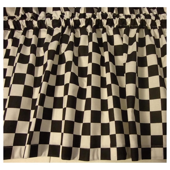 Valance Black and White Check Race Car or Fat Chef Theme Curtain Window Topper