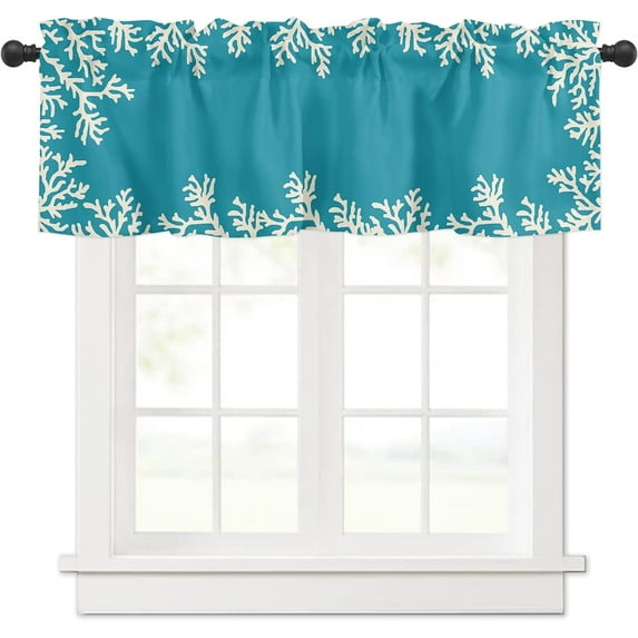 Valance Coral Beach Curtains for Kitchen Window Aqua Ocean Theme Teal Blue Light Filtering Rod Pocket Valances Window Treatment for Bathroom Dining Room