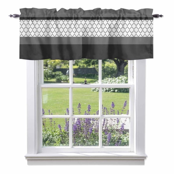 Valance Curtain Abstract Black Kitchen Curtain for Window Grey Stripes Moroccan Geometric Modern Retro Rod Pocket Curtain Valance Window Treatment for Kitchen Bathroom Dining Room 1 Panel 60x14inch