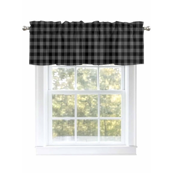 Valance Curtain Black Buffalo Check Plaid Kitchen Curtain for Window Farmhouse Style Rod Pocket Curtain Valance Window Treatment for Kitchen Bathroom Dining Room 1 Panel 54x18inch