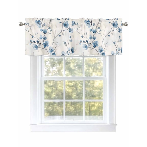 Valance Curtain Blue Wildflower Kitchen Curtain for Window Watercolor Floral Rod Pocket Curtain Valance Window Treatment for Kitchen Bathroom Dining Room 1 Panel 54x18inch