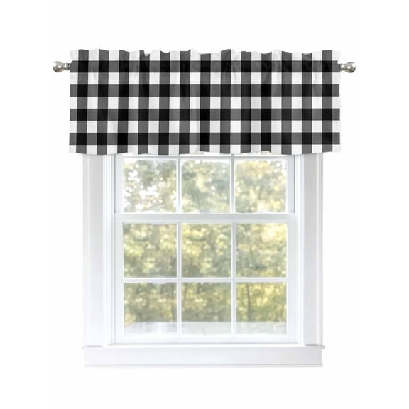 Valance Curtain Buffalo Check Plaid Kitchen Curtain for Window Black White Plaid Farmhouse Rod Pocket Curtain Valance Window Treatment for Kitchen Bathroom Dining Room 1 Panel 54x18inch