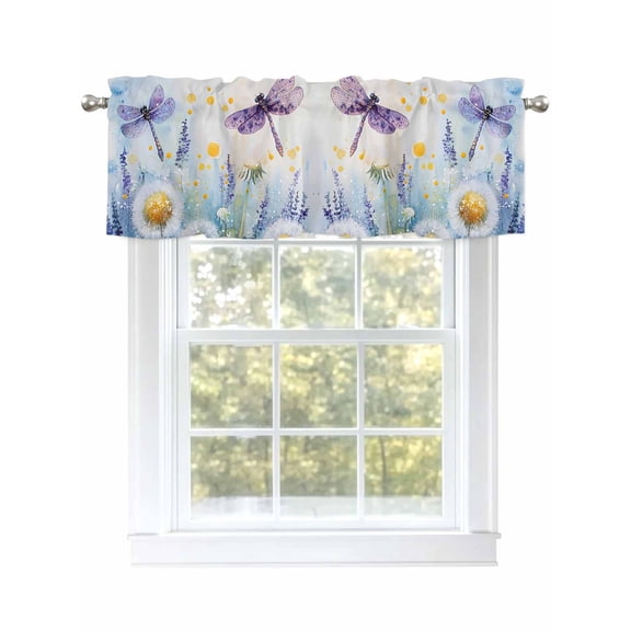 Valance Curtain Dandelion Dragonfly Kitchen Curtain for Window Dreamy Scenery Rod Pocket Curtain Valance Window Treatment for Kitchen Bathroom Dining Room 1 Panel 54x18inch