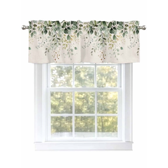 Valance Curtain Eucalyptus Leaf Kitchen Curtain for Window Green Plant Watercolor Rod Pocket Curtain Valance Window Treatment for Kitchen Bathroom Dining Room 1 Panel 54x18inch
