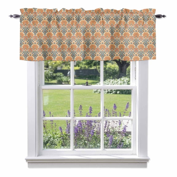 Valance Curtain Flowers Southwest Ethnic Group Kitchen Curtain for Window Country Retro Style Rod Pocket Curtain Valance Window Treatment for Kitchen Bathroom Dining Room 1 Panel 42x12inch