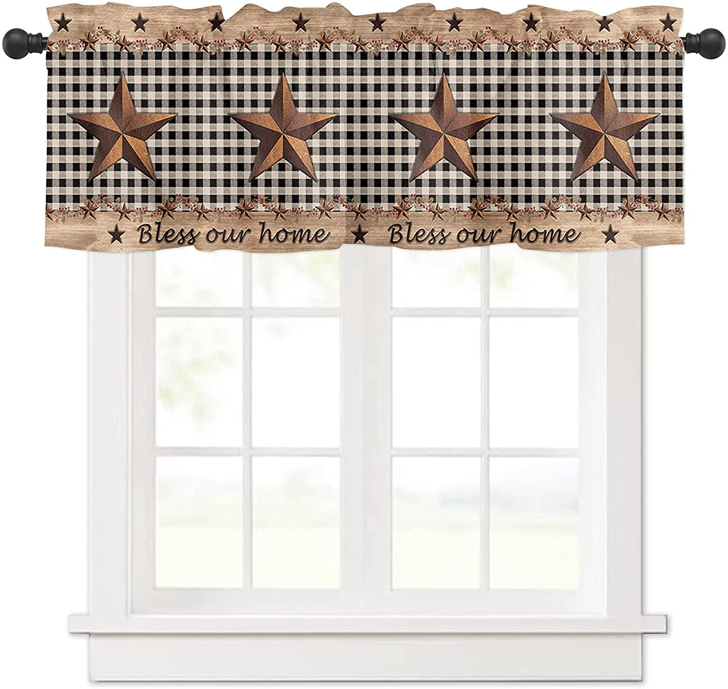 Valance Curtain For Kitchen,Western Texas Star And Primitive Berry ...