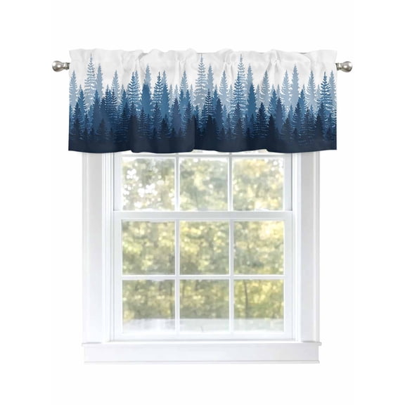 Valance Curtain Forest Tree Kitchen Curtain for Window Misty Forest Landscape Nature Blue Rod Pocket Curtain Valance Window Treatment for Kitchen Bathroom Dining Room 1 Panel 54x18inch