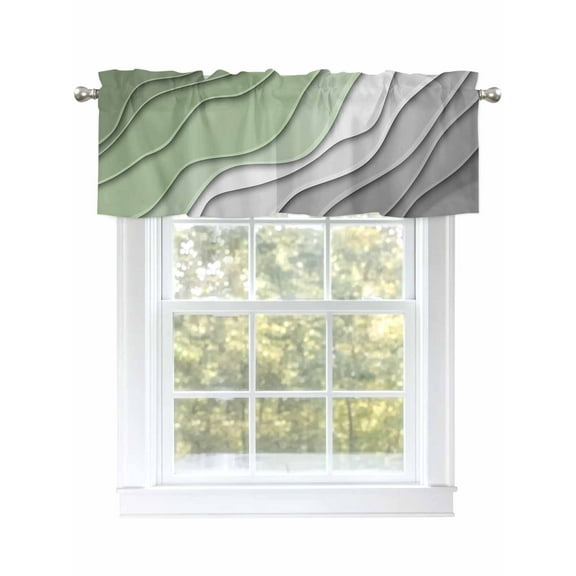 Valance Curtain Geometric Gradient Kitchen Curtain for Window Sage Green Gray Ombre Rod Pocket Curtain Valance Window Treatment for Kitchen Bathroom Dining Room 1 Panel 54x18inch