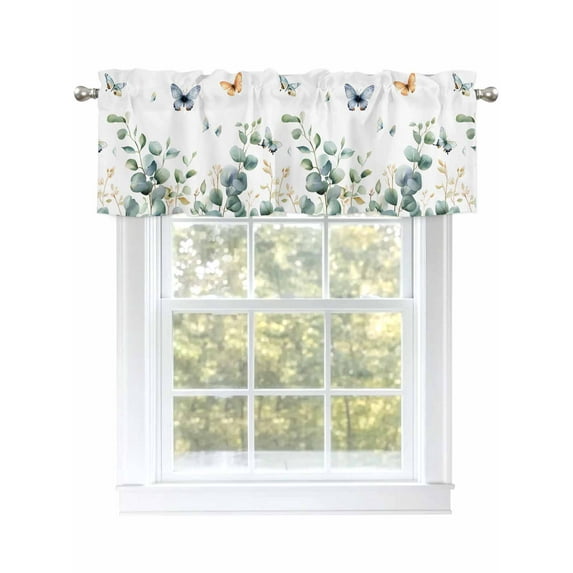 Valance Curtain Green Leaves Plant Kitchen Curtain for Window Butterfly Rod Pocket Curtain Valance Window Treatment for Kitchen Bathroom Dining Room 1 Panel 54x18inch