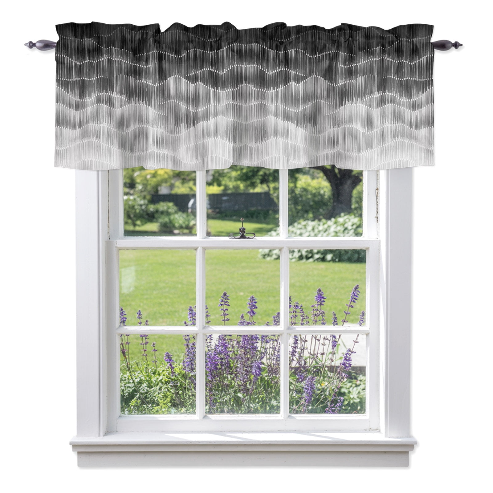 Rod Wave Fall Valance Curtain Grey White Waves Kitchen Curtain for Window Modern ...