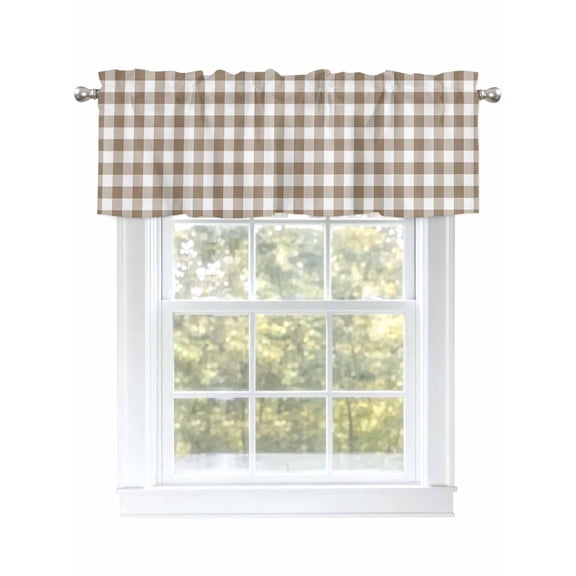 Valance Curtain Light Brown Buffalo Check Plaid Kitchen Curtain for Window Farmhouse Style Rod Pocket Curtain Valance Window Treatment for Kitchen Bathroom Dining Room 1 Panel 54x18inch