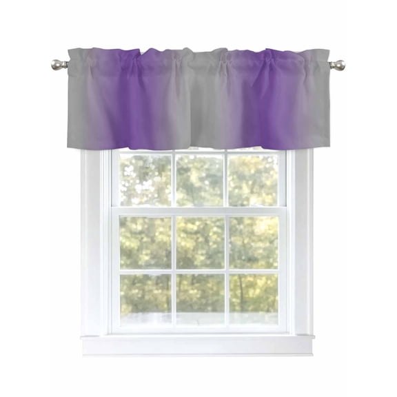Valance Curtain Ombre Grey Purple Kitchen Curtain for Window Gradient Color Rod Pocket Curtain Valance Window Treatment for Kitchen Bathroom Dining Room 1 Panel 54x18inch