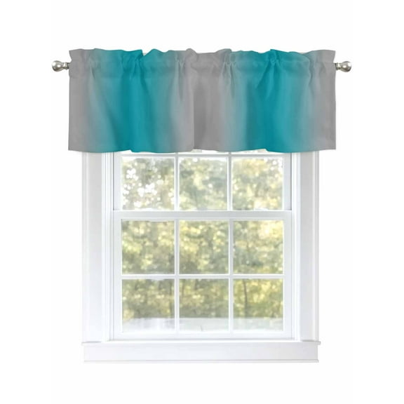 Valance Curtain Ombre Grey Turquoise Kitchen Curtain for Window Gradient Color Rod Pocket Curtain Valance Window Treatment for Kitchen Bathroom Dining Room 1 Panel 54x18inch