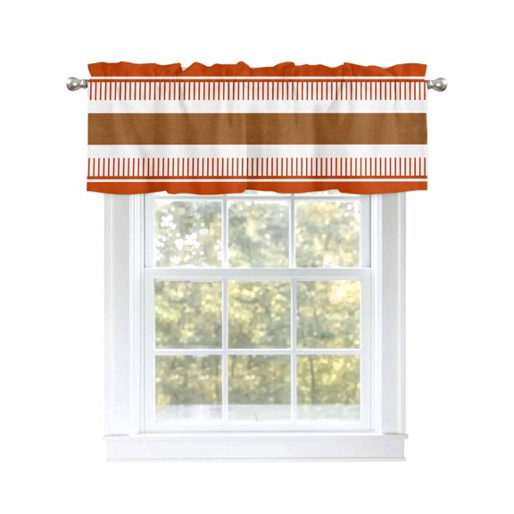 Valance Curtain Orange Boho Kitchen Curtain for Window Brown Stripes Bohemian Style Rod Pocket Curtain Valance Window Treatment for Kitchen Bathroom Dining Room 1 Panel 54x18inch