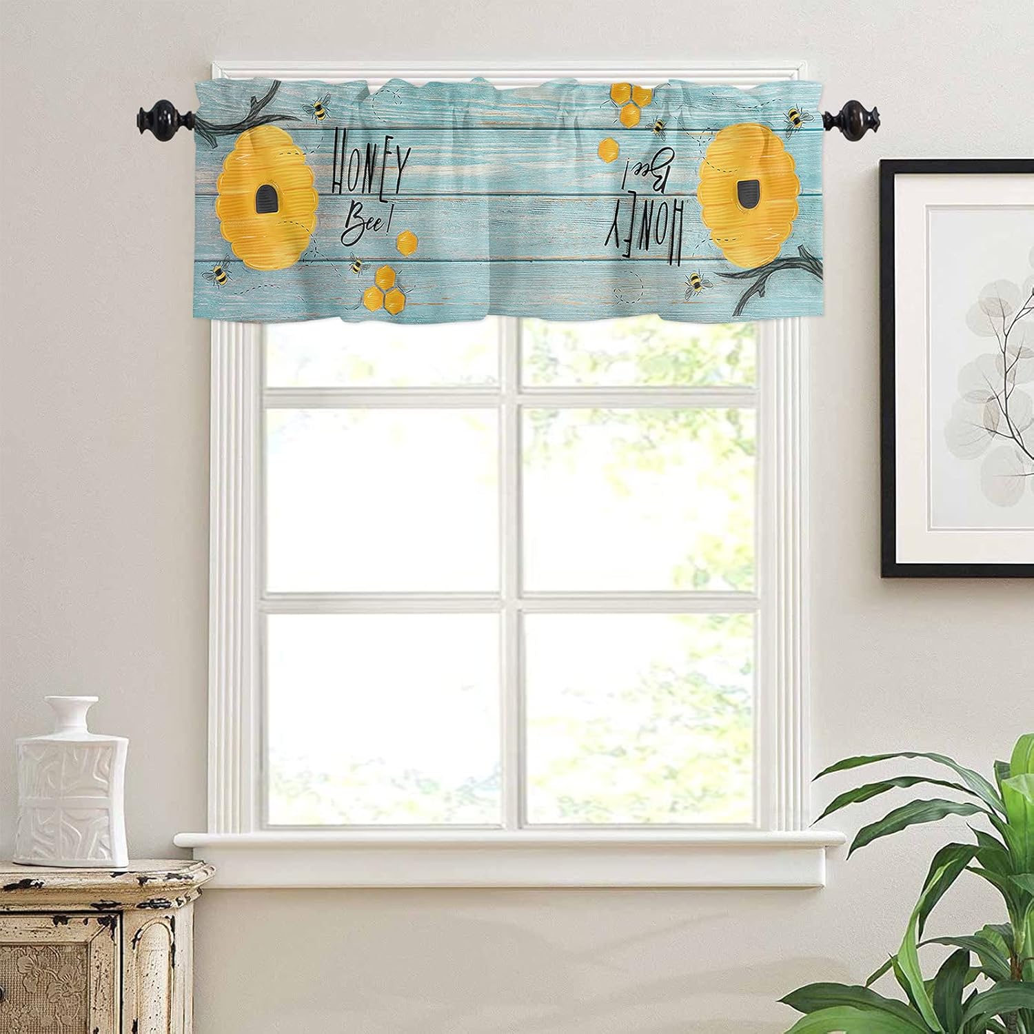Valance Short Valance Curtain Short Kitchen Valance for Windows, Bee and Honeycomb ...