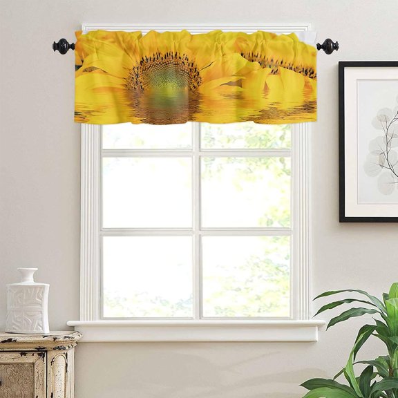 Valance Curtain Short Kitchen Valance for Windows, Sunflower and Reflection in Water Valances for Bedroom Living Room Bathroom, Small Rod Pocket Decorative Window Valance 54"x18"