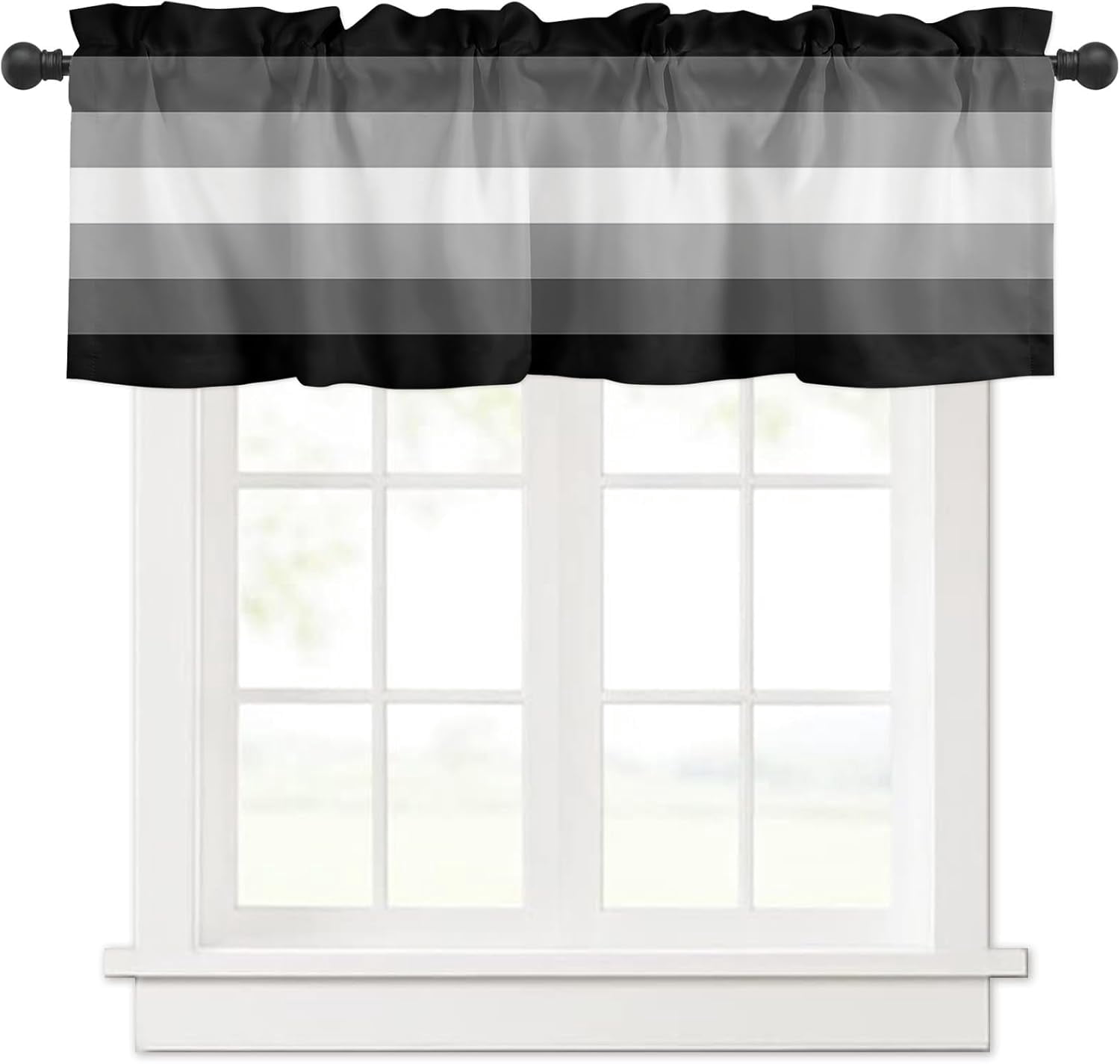 Valance Curtain Short Topper Curtains, Black and White Gray Striped ...