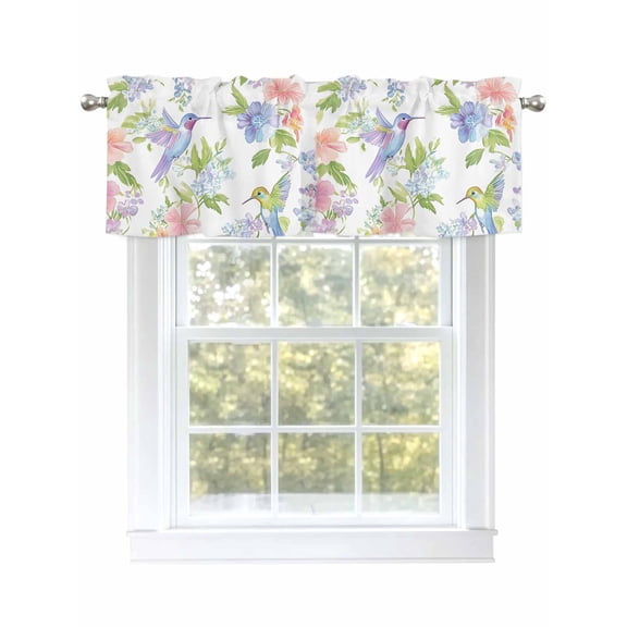 Valance Curtain Spring Floral Kitchen Curtain for Window Bird Flower Rod Pocket Curtain Valance Window Treatment for Kitchen Bathroom Dining Room 1 Panel 54x18inch