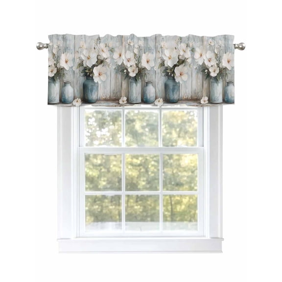 Valance Curtain Spring Flower Kitchen Curtain for Window Camellia Painting Rod Pocket Curtain Valance Window Treatment for Kitchen Bathroom Dining Room 1 Panel 54x18inch