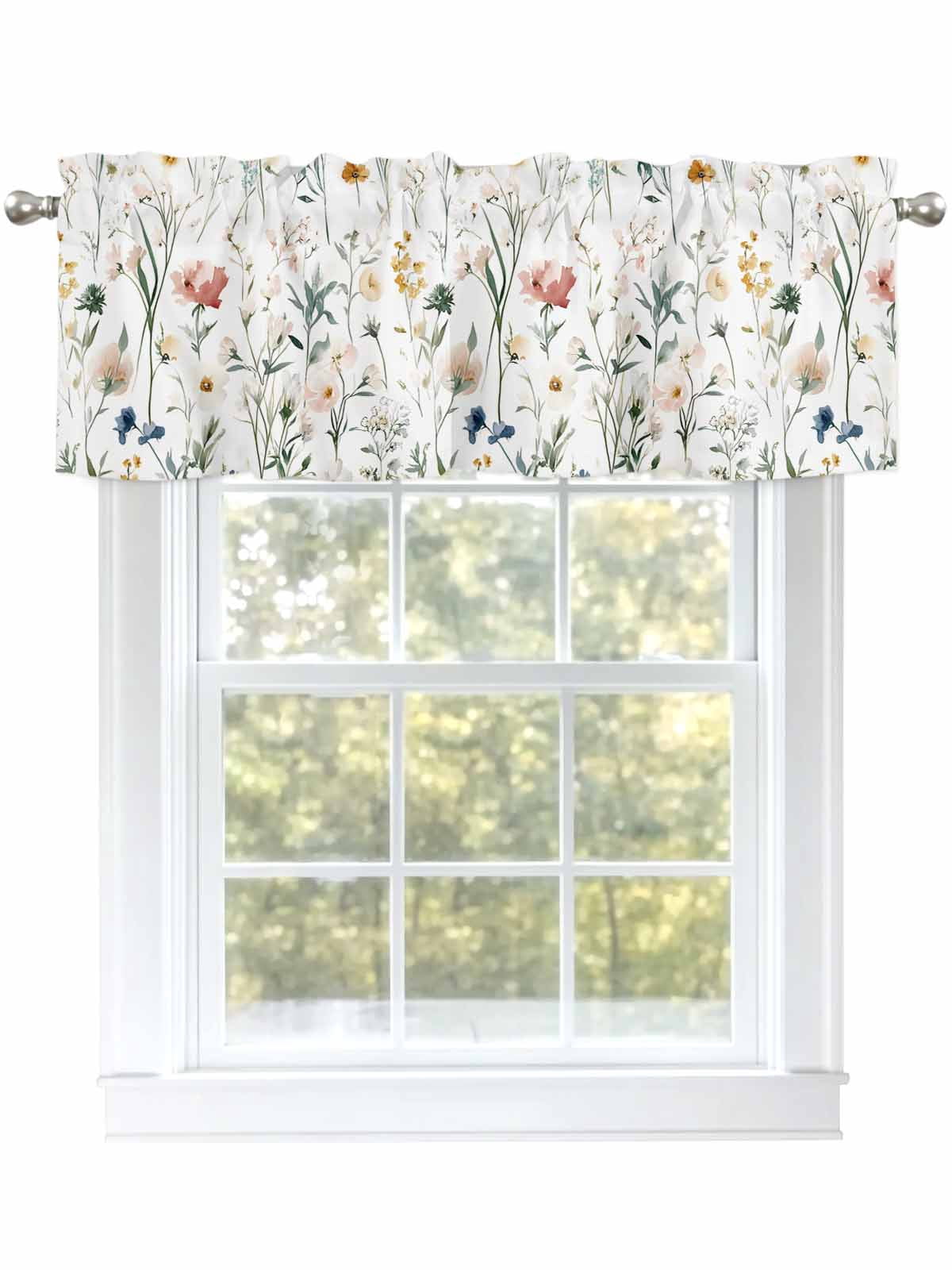 Valance Curtain Spring Flowers Kitchen Curtain for Window Leaf Plant ...