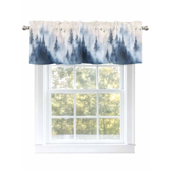 Valance Curtain Watercolors Blue Forest Kitchen Curtain for Window Mountain Sky Rod Pocket Curtain Valance Window Treatment for Kitchen Bathroom Dining Room 1 Panel 54x18inch