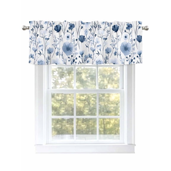 Valance Curtain Wildflower Kitchen Curtain for Window Blue Watercolor Floral Rod Pocket Curtain Valance Window Treatment for Kitchen Bathroom Dining Room 1 Panel 54x18inch