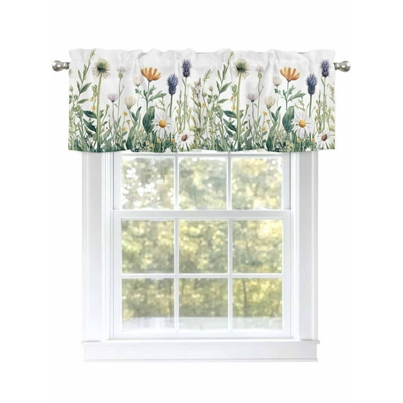 Valance Curtain Wildflower Kitchen Curtain for Window Daisy Floral Leaves Rod Pocket Curtain Valance Window Treatment for Kitchen Bathroom Dining Room 1 Panel 54x18inch