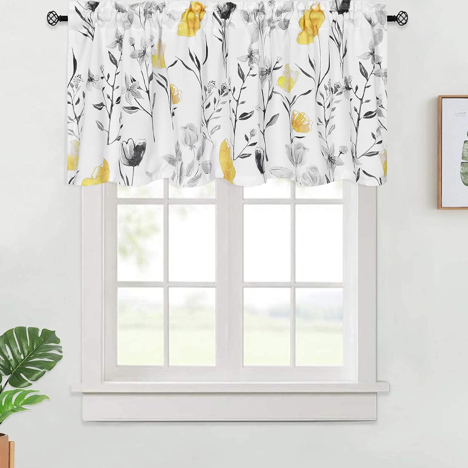 Valance Curtain, Yellow Flower Watercolor Valance for Window, Yellow ...