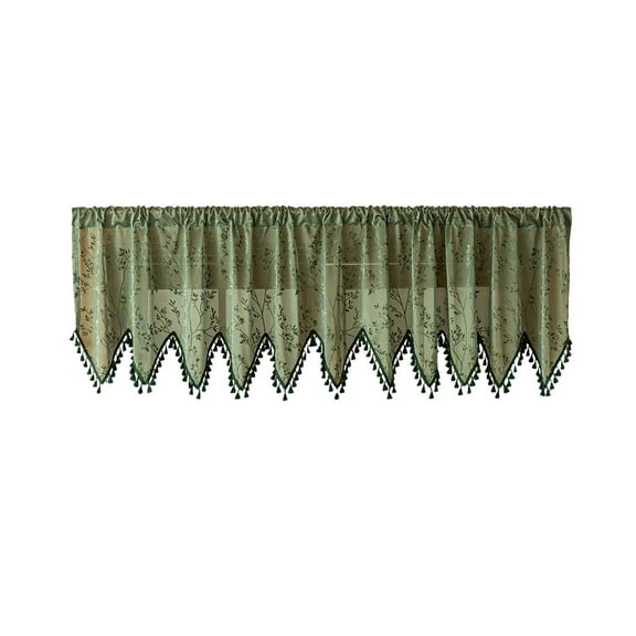 Valance Curtains Bohemian Valance Curtains with Tassel Trim, Sheer Window Valance for Light Filtration, Transparent Tulles Curtains for Home Decor, Country Style Decorative Curtain Panels