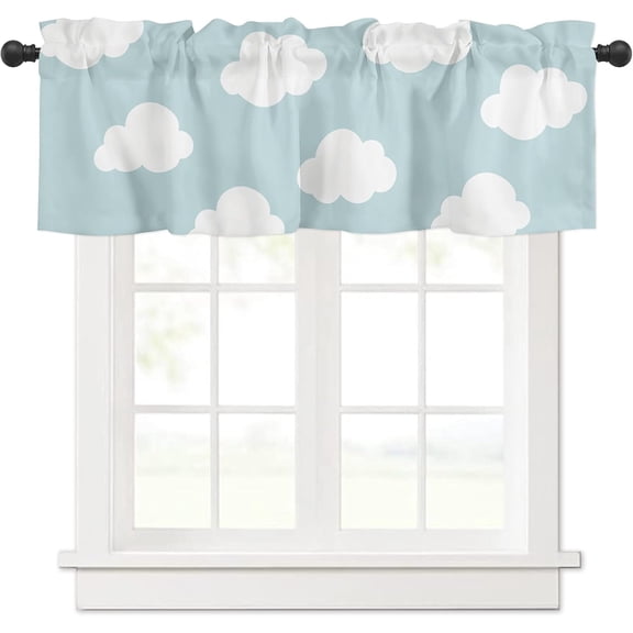 Valance Curtains for Kitchen Window, Blue White Cloud Cartoon Kids Rod Pocket Valances Window Treatments Short Curtains for Bedroom/Living Room,54" X 18" -1 Panel,